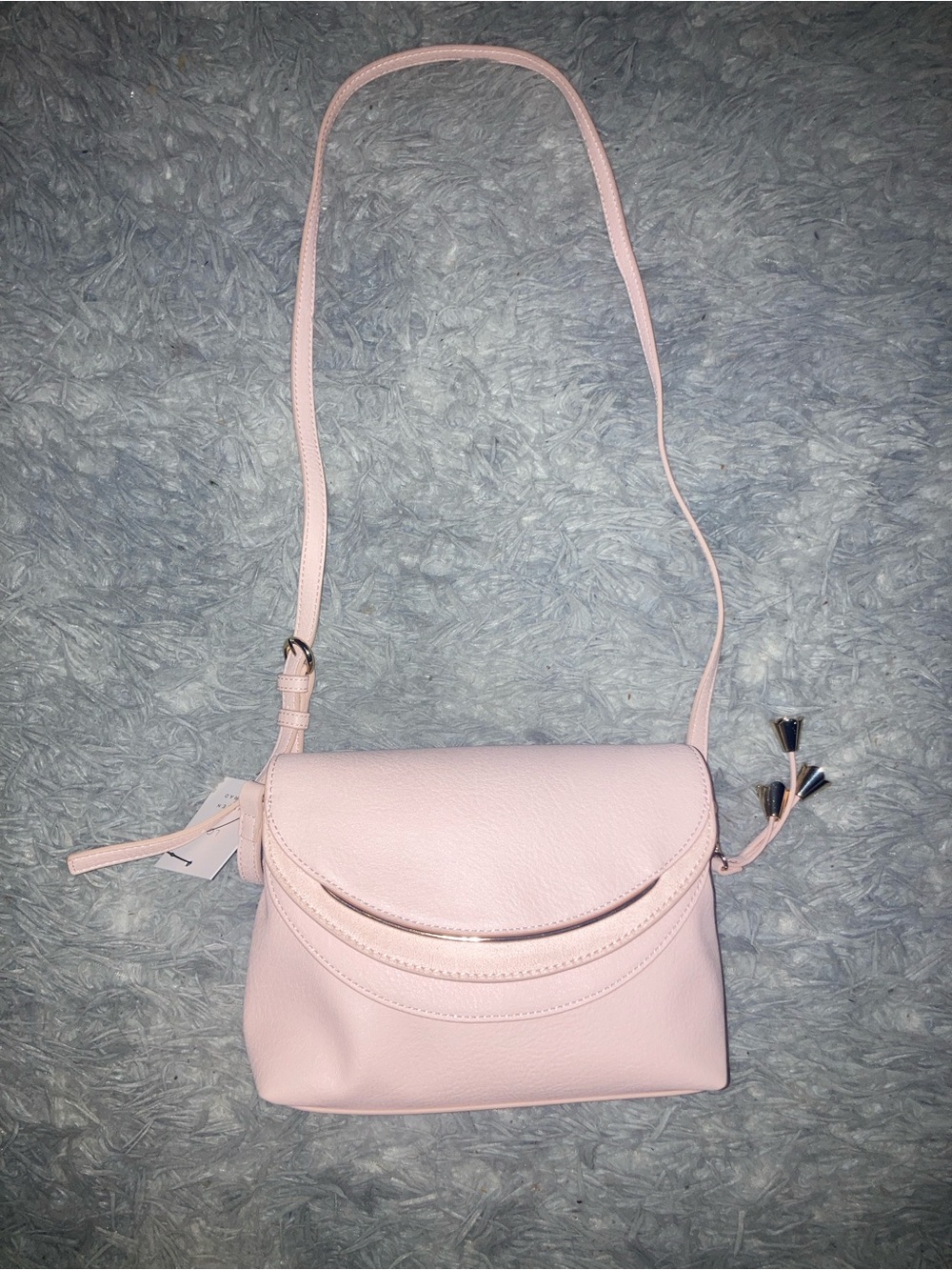 Light Pink Faux-Leather Crossbody Bag with Tassel Detail